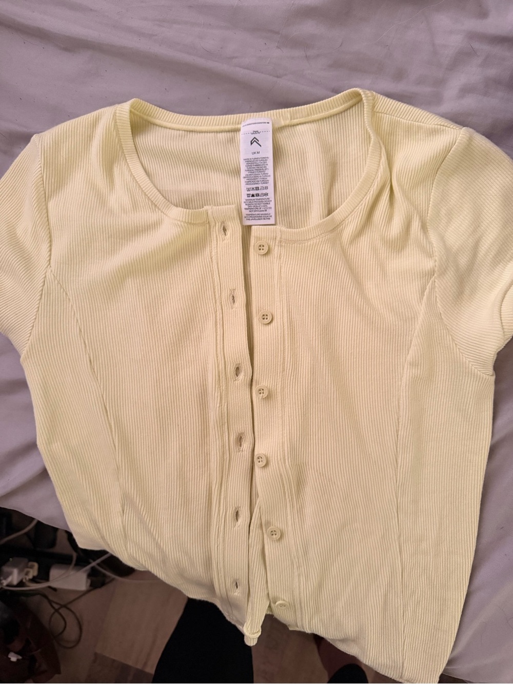 Oner active Ribbed Short-Sleeve pastel yellow Button  short sleeved cardigan